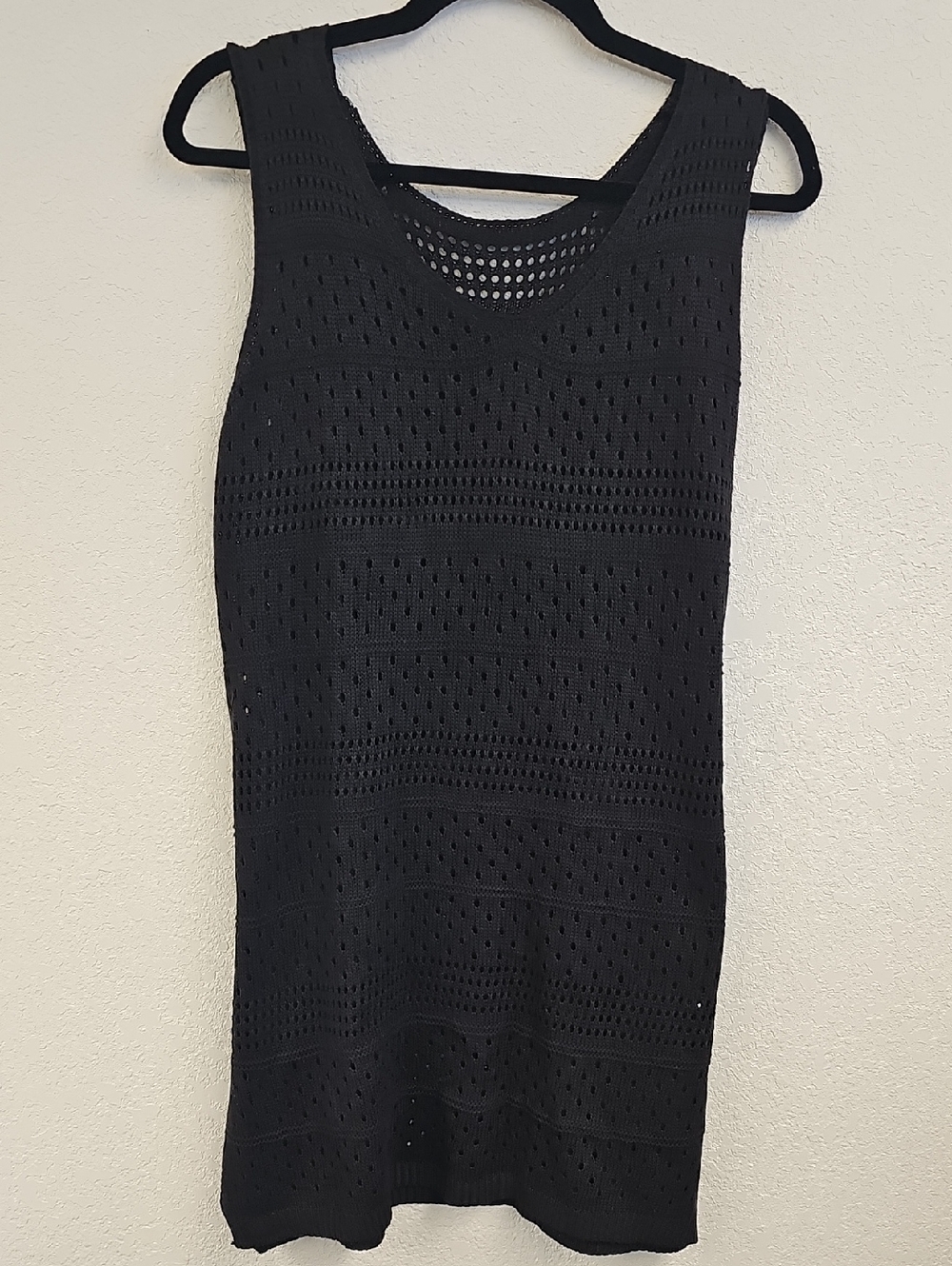 Summer Cover Up Black Crochet Knit Sleeveless Dress Y2K Midi